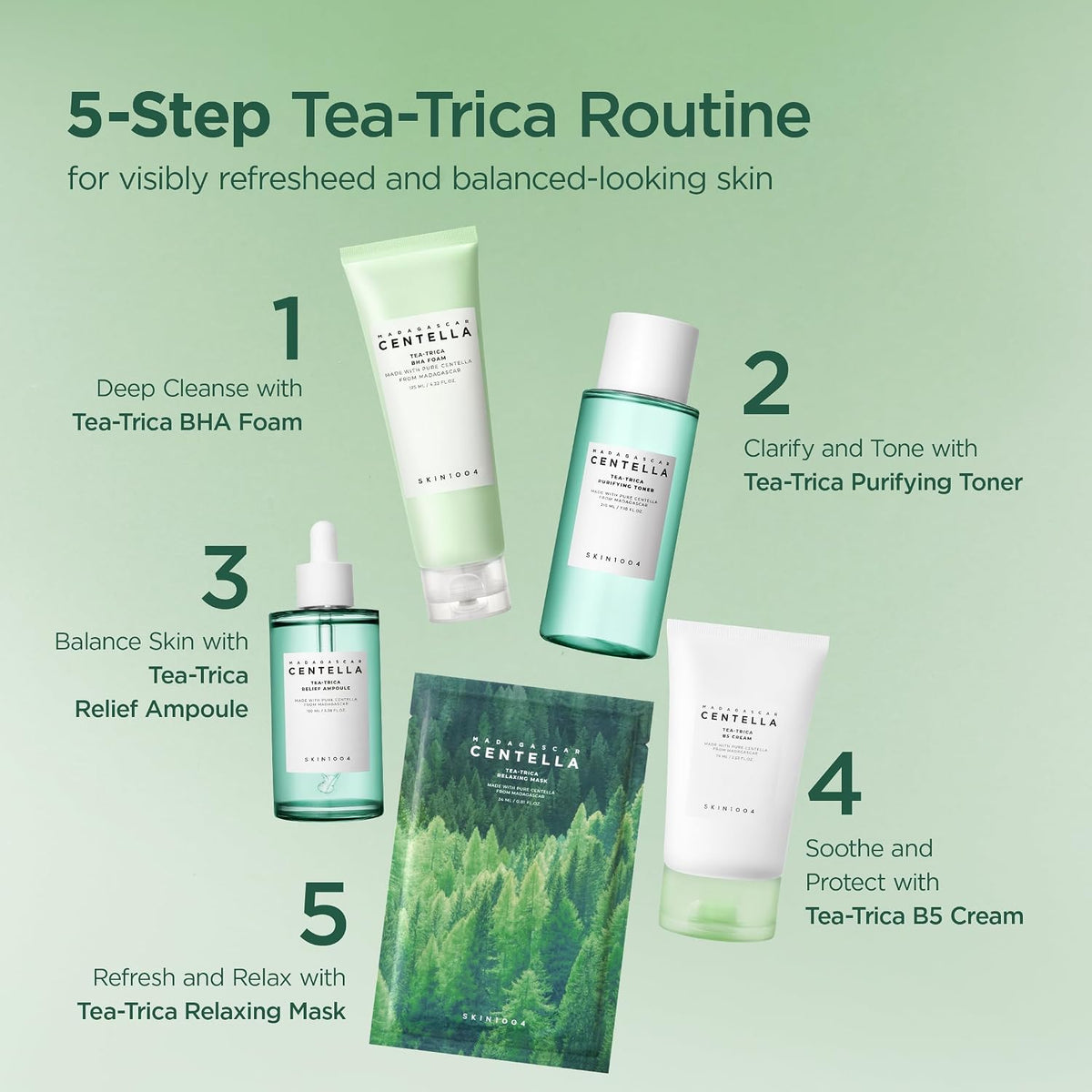 Tea-Trica B5 Cream, Face Moisturizer with Centella Asiatica & Panthenol B5, Gel Moisturizer for Soothing & Hydrating, Cica Cream with Tea Tree & Centella, Korean Skin Care, 2.53 Fl.Oz / 75Ml