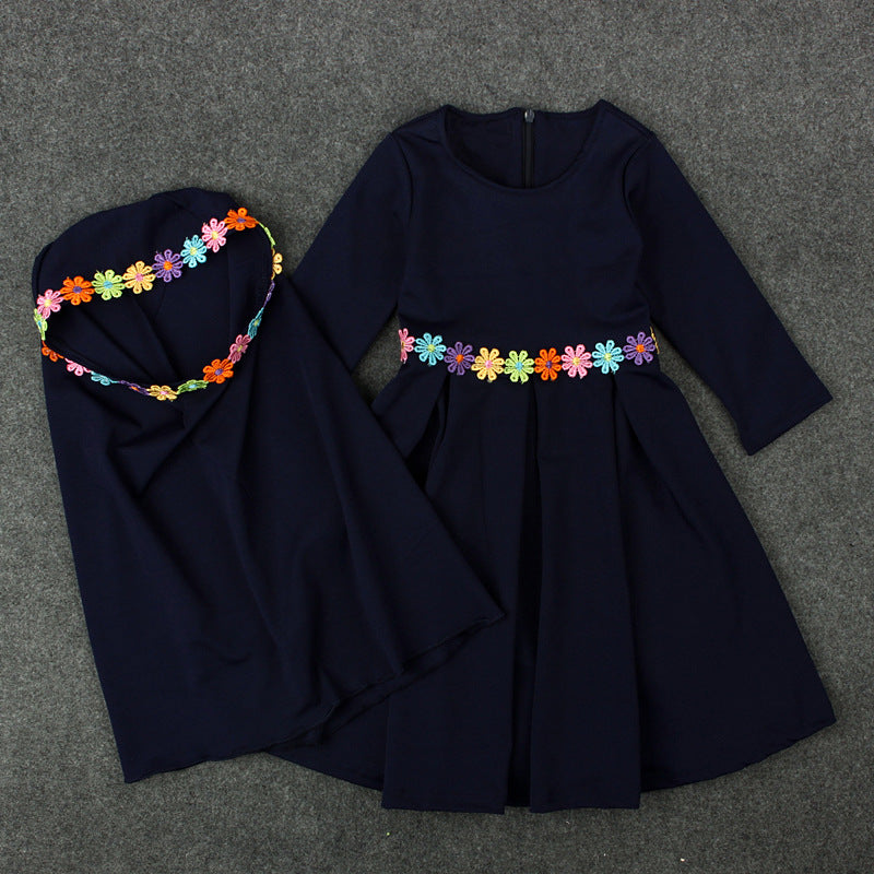 Long-Sleeved Muslim Girls Dress for Spring and Autumn