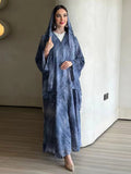 New Muslim Women Gradient Tie Dye Two-Piece Set, Muslim Clothing, Loose Batwing Sleeve Open Front Abaya Dress, Elegant Dubai Style, All Seasons Casual Wear