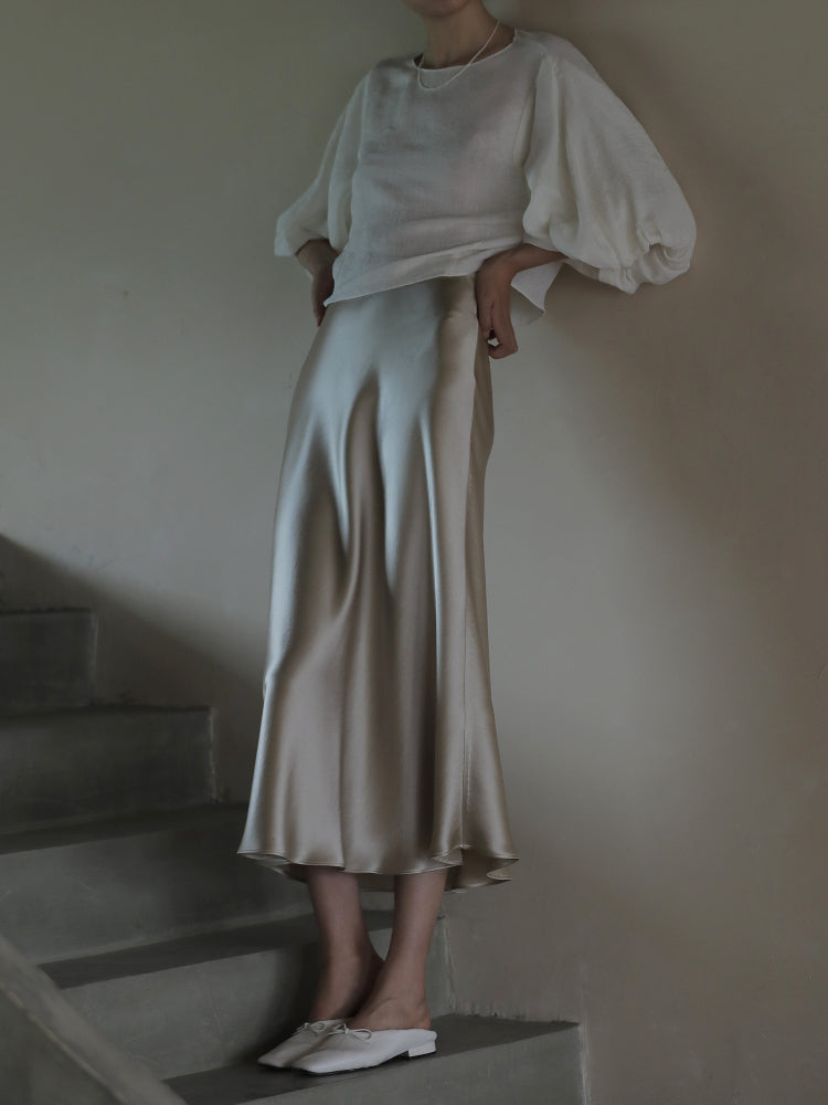 Elegant A-line Satin Silk Skirt for Women - Black/Champagne