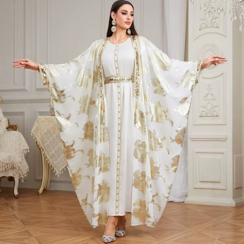 Arab Morocco Muslim Dress Abaya 2 Piece Set Women Ramadan Abayas Dubai Turkey Islam Kaftan Longue Musulmane Vestidos Largos 2022