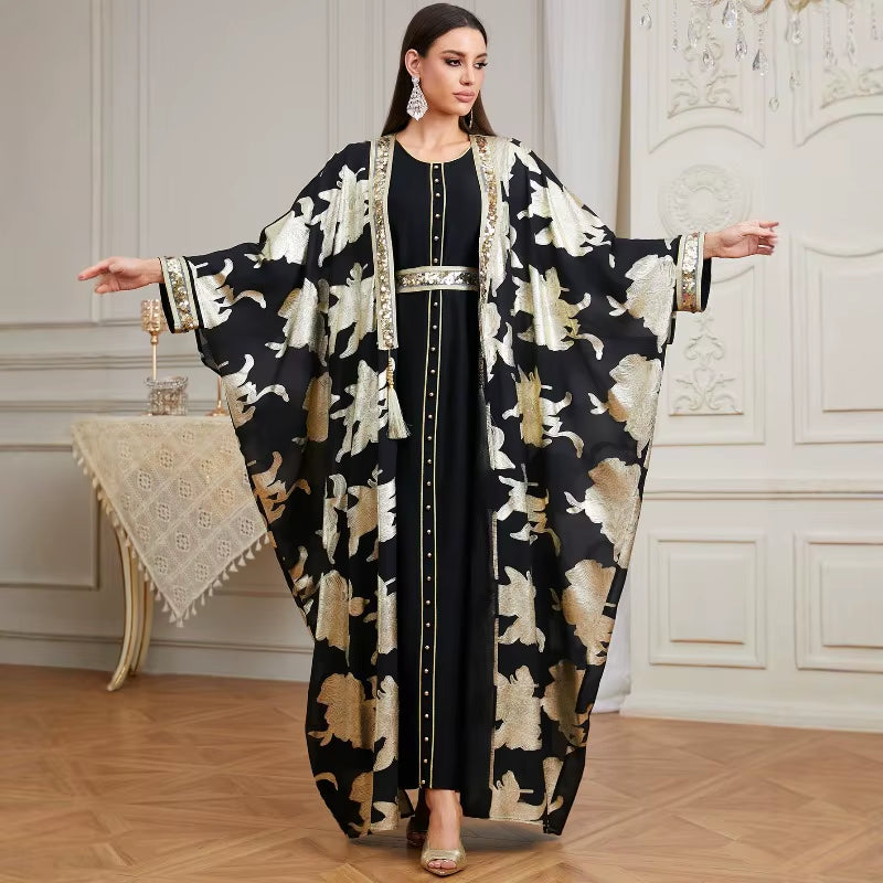 Arab Morocco Muslim Dress Abaya 2 Piece Set Women Ramadan Abayas Dubai Turkey Islam Kaftan Longue Musulmane Vestidos Largos 2022