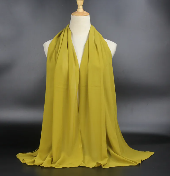 Elegant Pearl Chiffon Scarf - Solid Color Muslim Shawl (Women's)