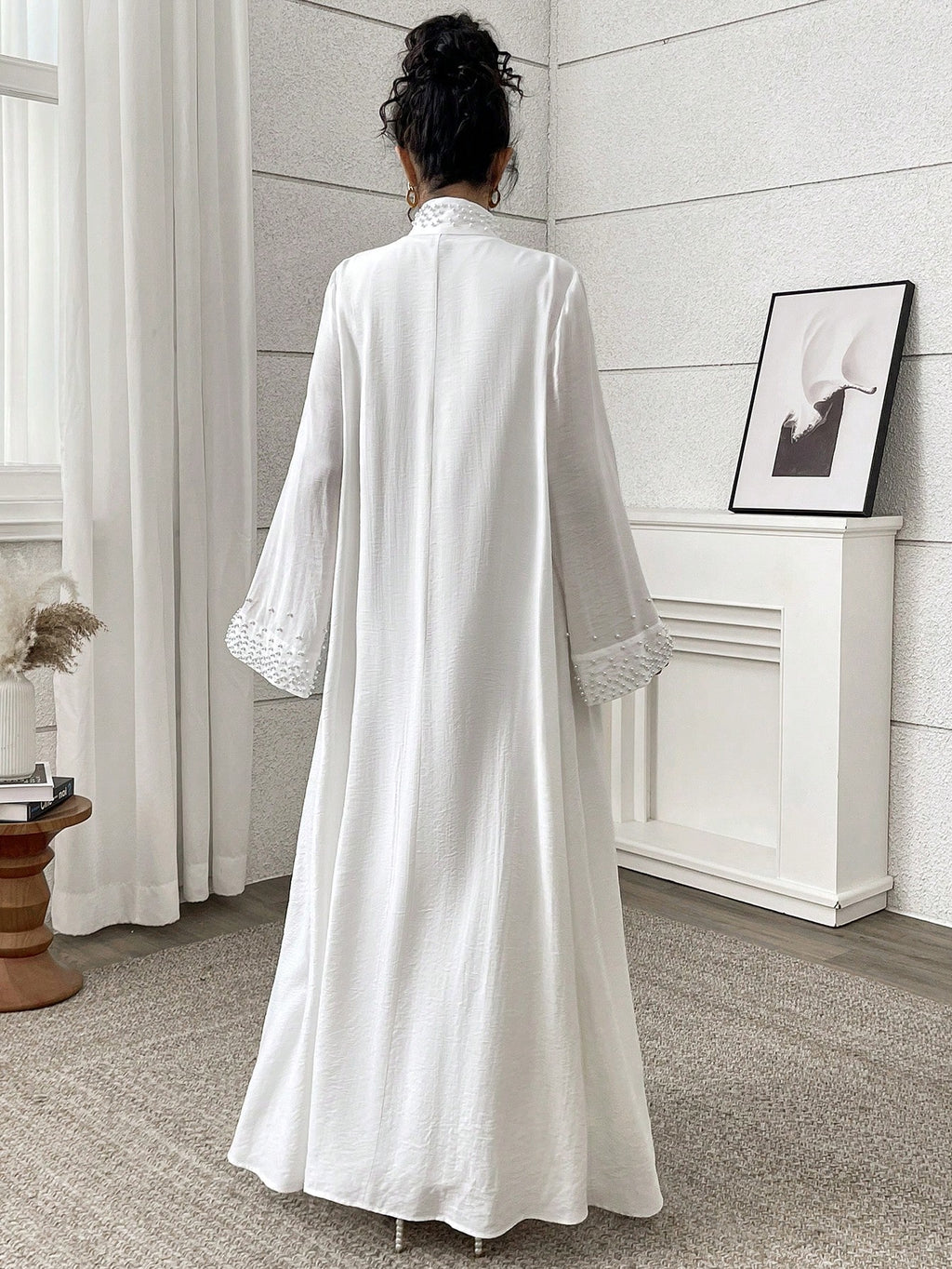 Yasmyna Women'S Elegant Solid Color Beaded Decorated Abaya Robe, Abayas,Modest